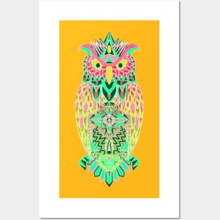 owl in the dark with neon light aesthetics ecopop Posters and Art